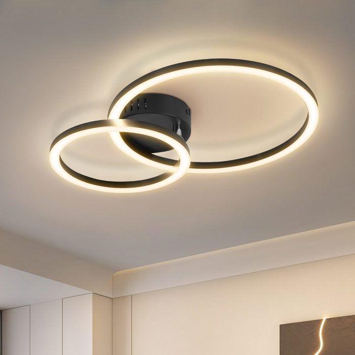 NETTLIFE - Plafonnier LED pour salon–40 cm noir lumière blanc chaud 3000K 23 W convient aux cuisines chambres et couloirs