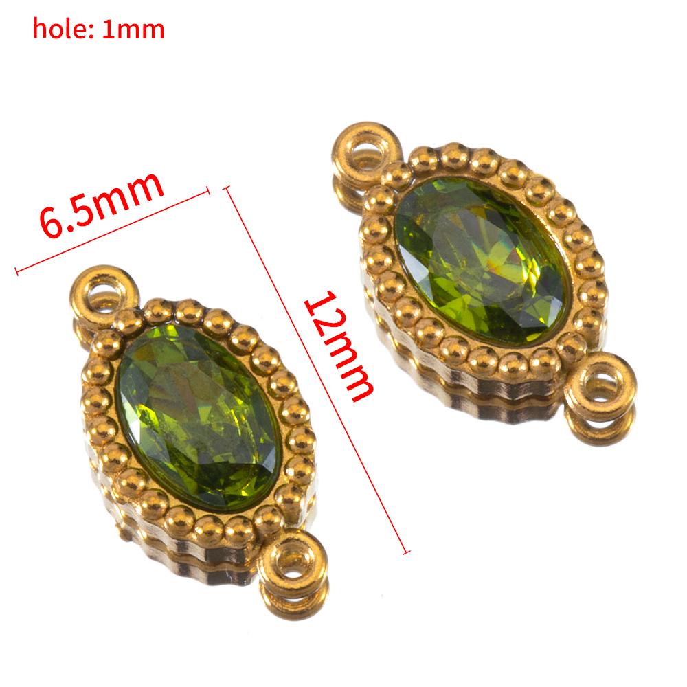 10pcs Colorful Crystal Charm Double Holes Bracelet Connector Stainless Steel Necklace Earring Oval Pendants DIY Jewelry Findings