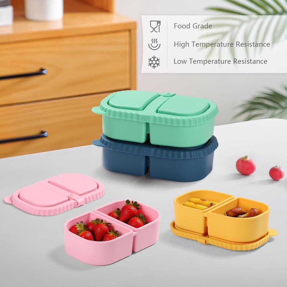 Premium Silicone Reusable Snack Containers,Double Compartment Snackle Box,Leakproof Sauce and Salad Box, for,Picnics,Office