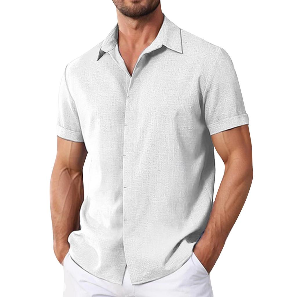 Men's Summer Solid Color Lapel Short-Sleeved Shirt Men's Casual Fashion Short-Sleeved Shirt