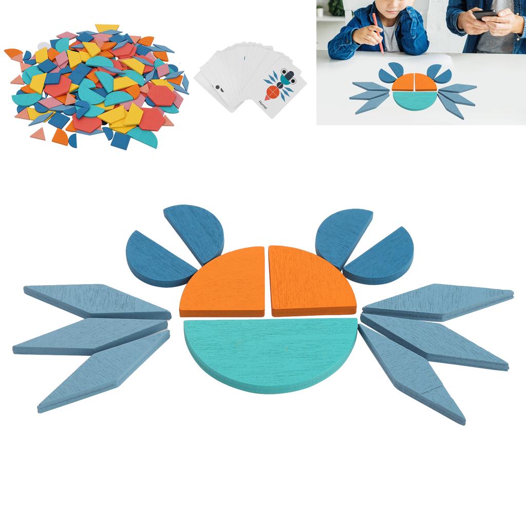 Wooden Pattern Blocks Set Geometric Shape Puzzle Educational Jigsaw Puzzle ToyJigsaw Puzzle Toy