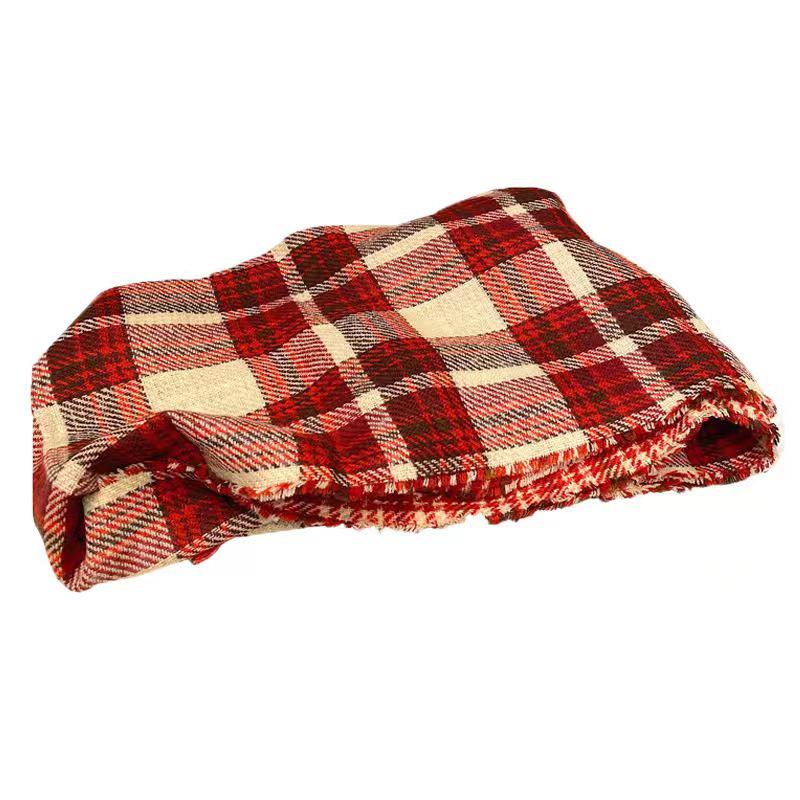 Korean Christmas Style Double-Sided Plaid Imitation Cashmere Scarf - Warm & Retro for Autumn/Winter.