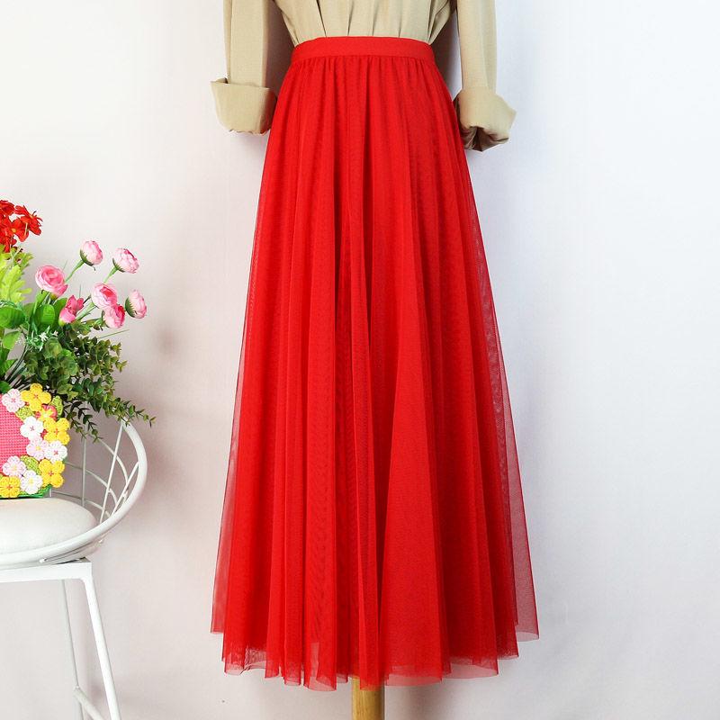 Women's High-Waist Mid-Length Pleated Mesh Skirt