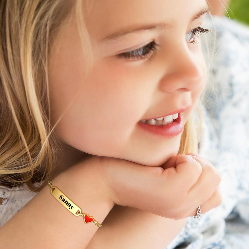 Free Enraving Heart Bracelet Girl Boy , Adjustable Stainless Steel Chain, Personalized Name Date Birthday Gift Not Allergenic