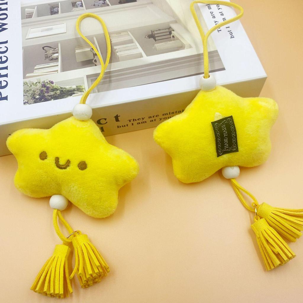 Cute Plush Yellow Star Tassel Keychain Pendant for Bags and Cars
