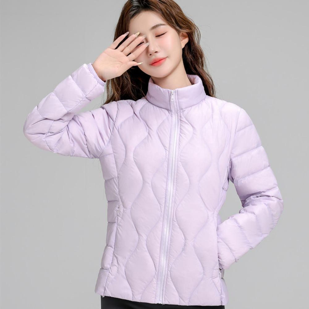 Women's Stand Collar Full Zip Short White Duck Down Jacket Lightweight Quilted Warm Winter Outerwear Coat
