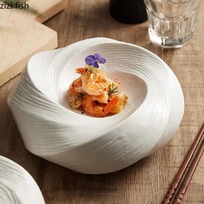 Irregular Ceramic Dinner Plate Restaurant Dessert Plate Snack Plate Thick Soup Plates Cooking Plates Hotel Solid Color Tableware