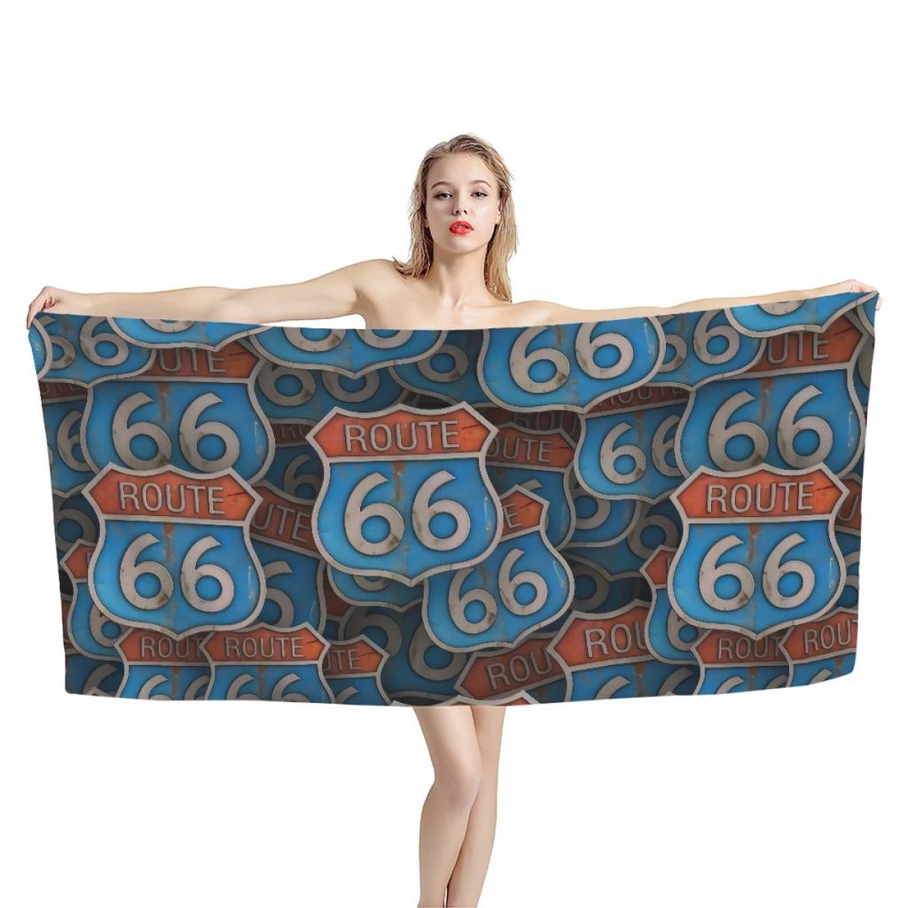 Historic Route 66 Beach Towel America's Main Street Motorcycle Retro Road Absorbent Bath Towel for Boys Men Travel Hotel Towel