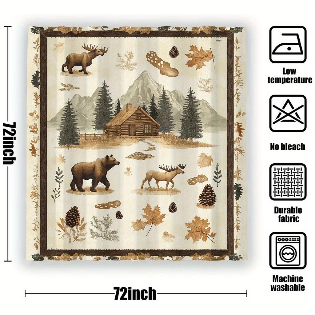 Small Cabin Theme Shower Curtain 12 Hooks Suitable For Room Home Hotel Washable Window Curtains Bathroom One Piece