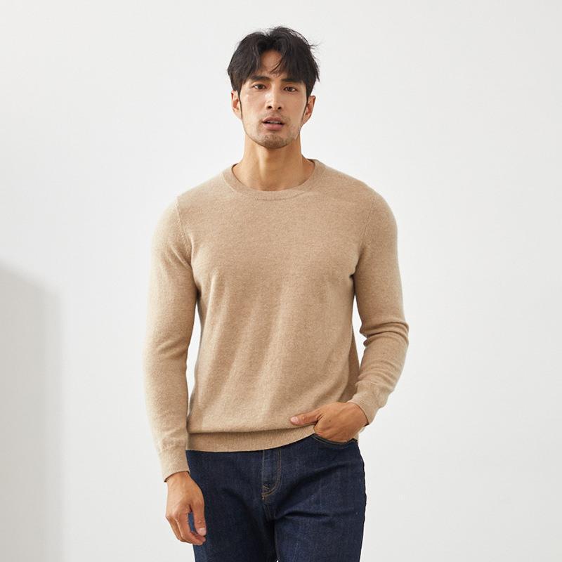 Men's 100% Cashmere Crew Neck Sweater - British Style Slim Fit for Autumn/Winter