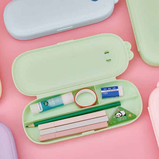 Stationery Pen Box Bunny Shape Design Sealed Snap Closure Large Capacity Pencil Case Food-Grade Silicone Soft Silicone Pen Holder School Supplies