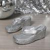 Fashion Women's Platform Sandals Flip Flops Slip-On Summer Thick Bottom High Heels Beach Slippers Sparkling Sequin Shoes Size 35 42