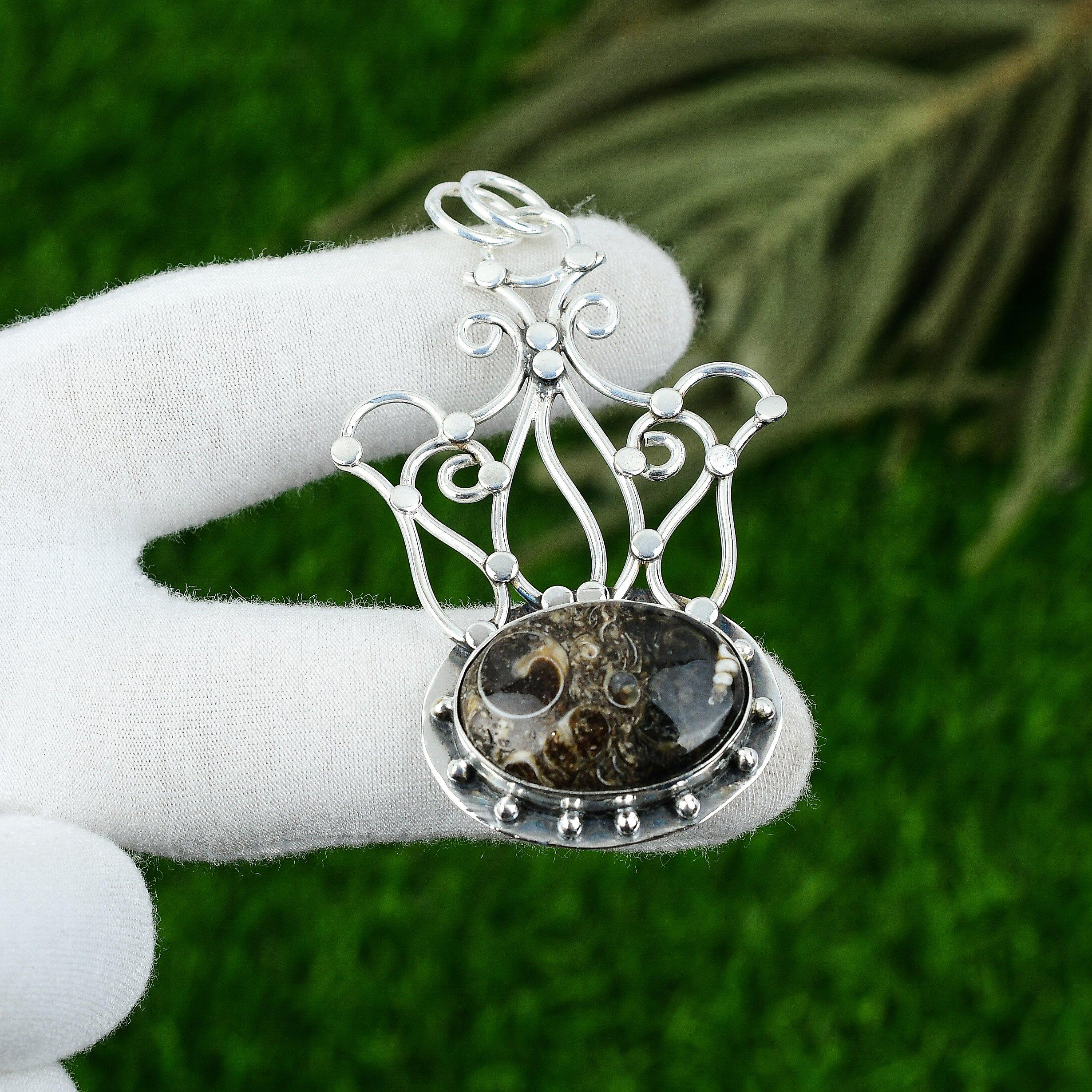 

Natural Turritella Fossil Gemstone Jewelry 925 Sterling Silver Pendant For Women