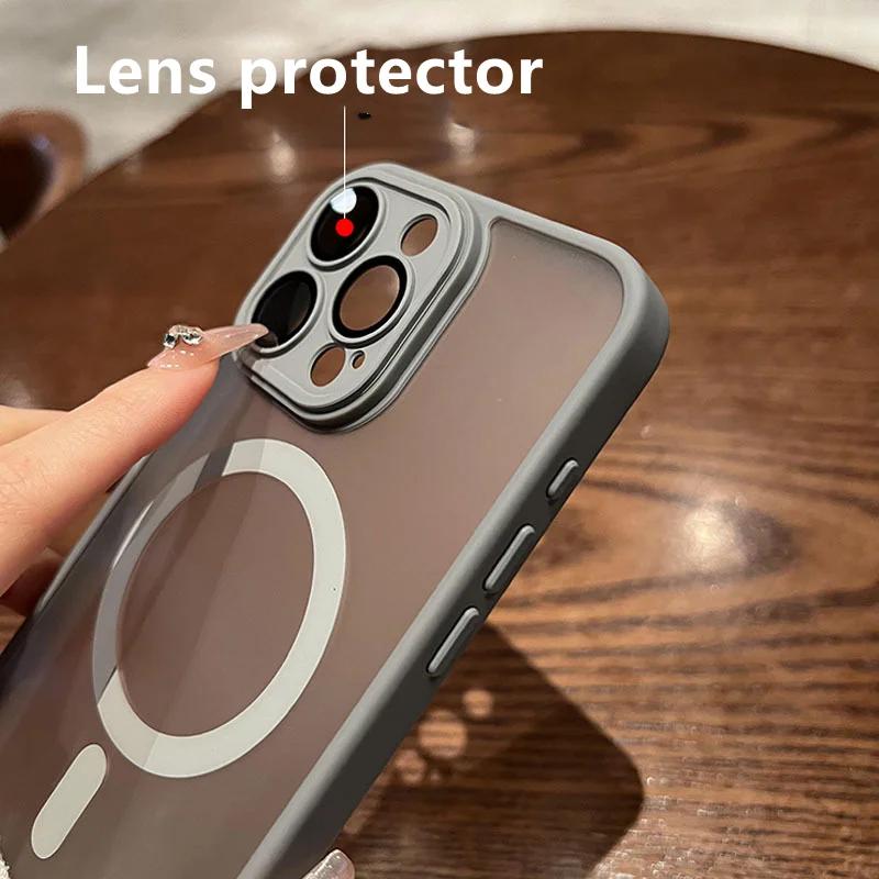 Durchsichtige Magnetische Matte Hülle für iPhone 16 15 14 13 12 11 Pro Max Hülle für Magsafe Kabelloses Laden Kameraschutz Hülle