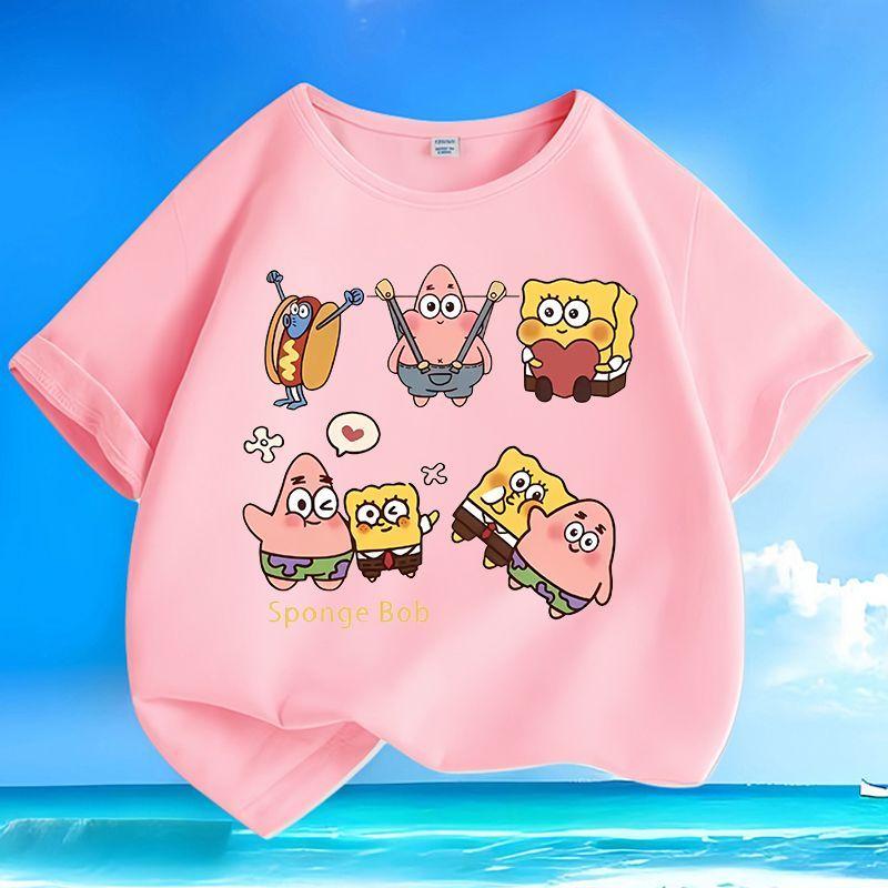 SpongeBob SquarePants Cute Funny Cartoon Graphic Art Men Women Tee Adults Children Boy Gril Top Kids Parent Child Cotton Tshirt