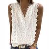 Women's Fashion Sleeveless Floral Printed Blouse Solid Color V-Neck Crochet Lace Casual Tank Top