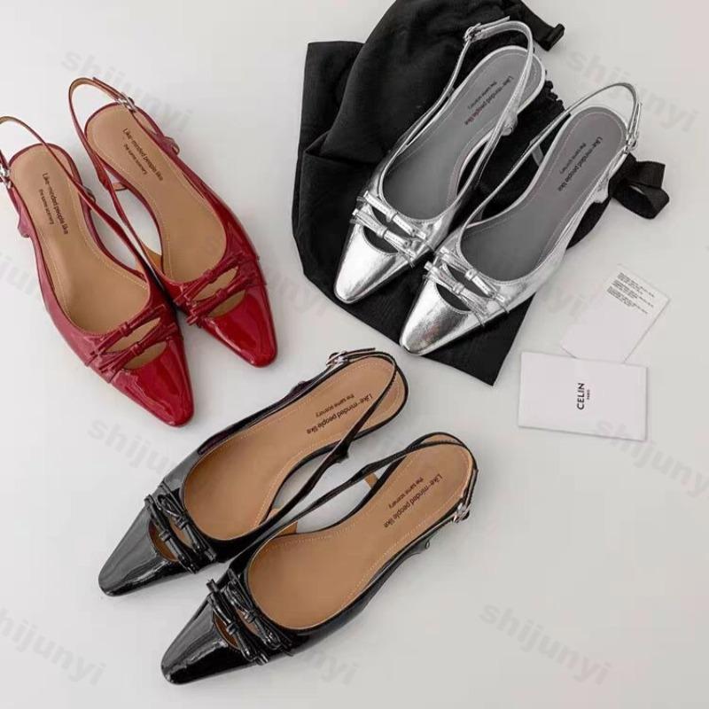 Fashion French Style Hollow Bows Design Sandals 2025 New Comfortable Versatile Pointed Back Strap Single Shoes Fashion Breathable Pumps