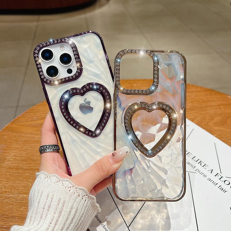 Luxus Glitzer Strass Transparent 3D Herz Handyhülle Für iPhone 16 15 14 13 11 12 16 Pro Max Stoßfest Verchromte Rückseite