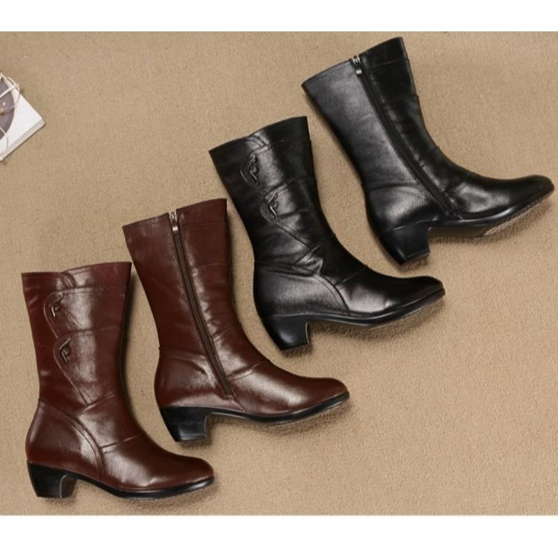 Fashion Ladies Knee High Winter Boots Soft Leather Boots Woman Black Zip Warm Women Thigh High Round Toe Boots Shoes
