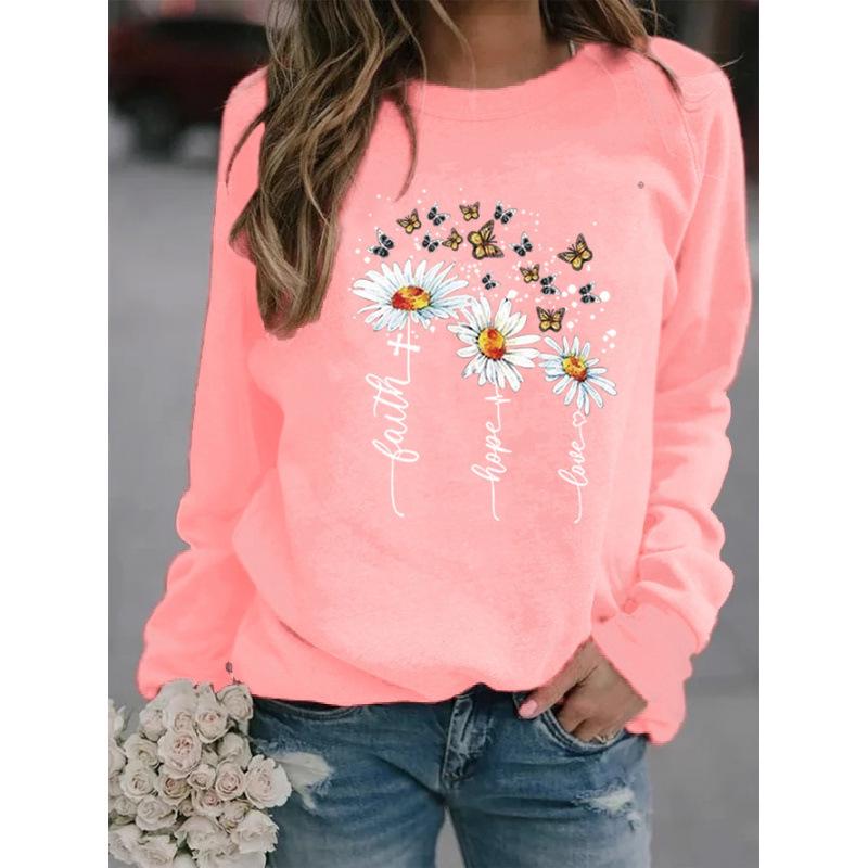Women's Printed Round Neck Sweatshirt, European American Style 2025