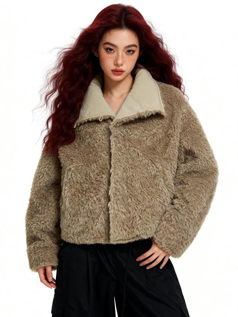 OREETA Faux Lambswool Unisex Jacket - Double-Sided, Warm Cotton Coat for Autumn/Winter with Large Lapel