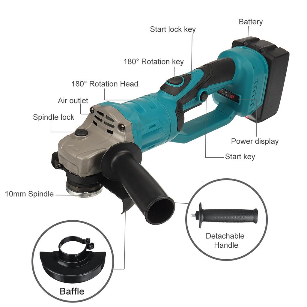 1200W 125mm Cordless Brushless Angle Grinder Electric Grinding Cutting Machine DIY Woodworking Power Tool with 2 Battery