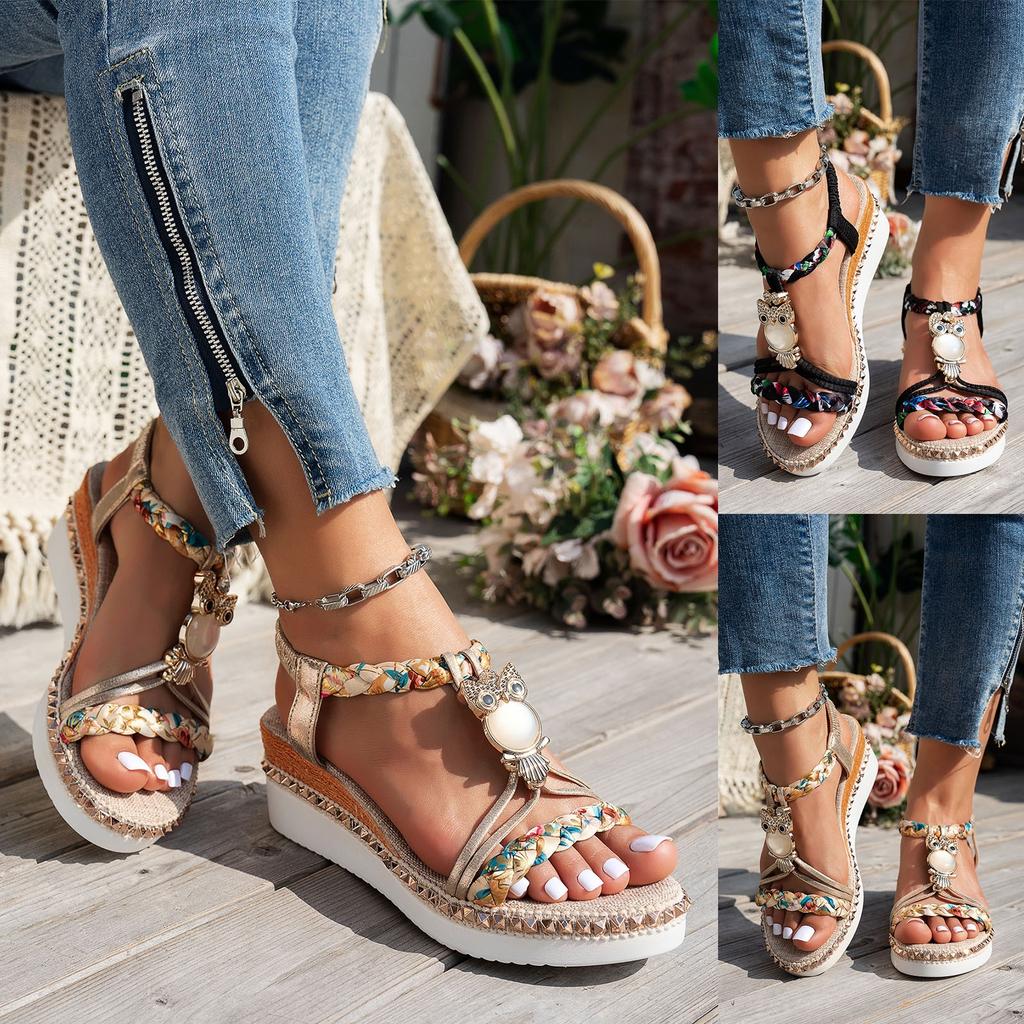 Sandals For Women Casual Summer Flat Bohemian Rhinestone Sandals For Women Fashion Wedge Heel Sandalias De Mujer Verano 2026