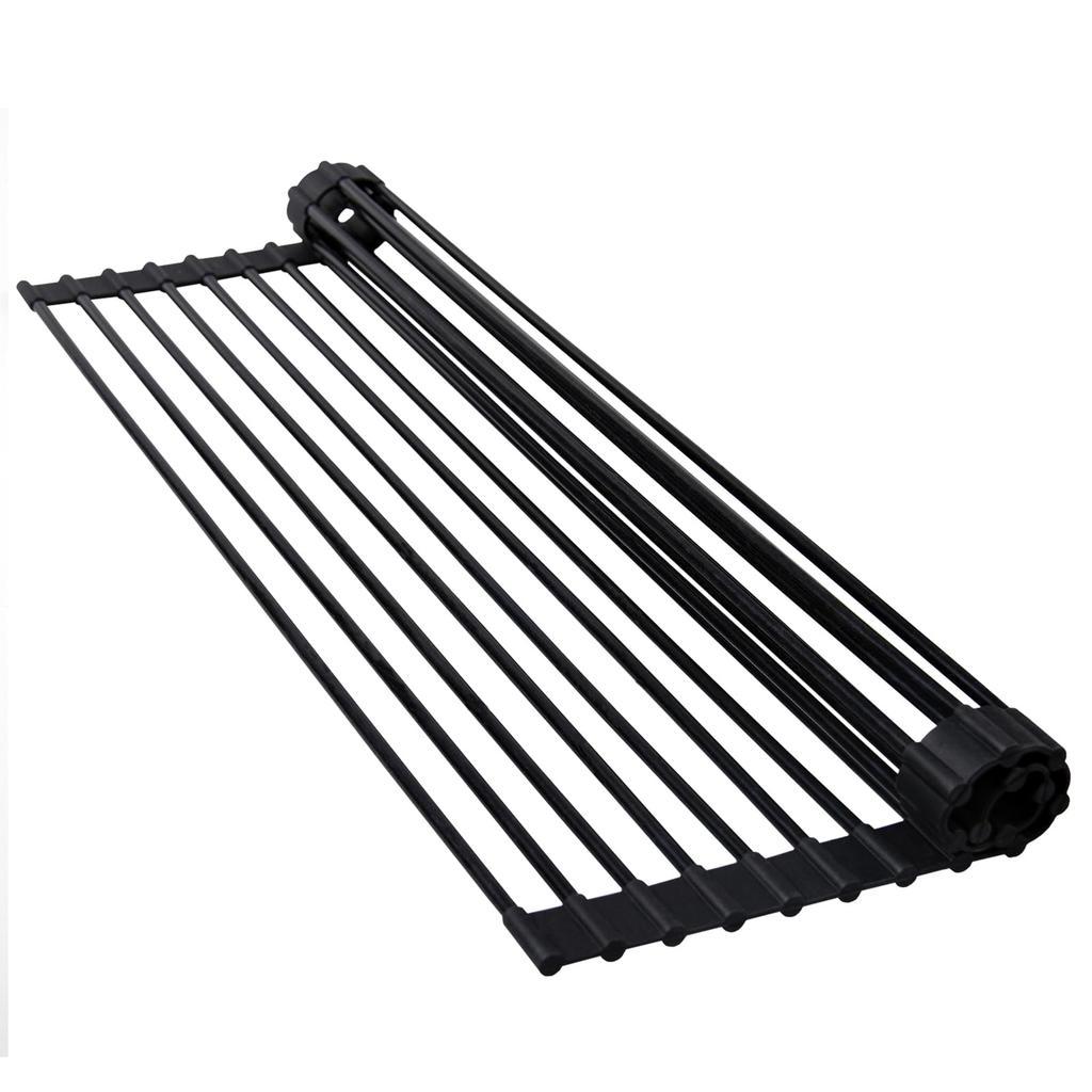 HEDONLEE Folding Dish Antibacterial Over-the-Sink Drainer, Silicone, 4333cm, Compact, Space-Saving, Rust-Proof, (Black)