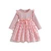 Girls' 3D Bow Dress - Long Sleeve Tulle Belted Gown