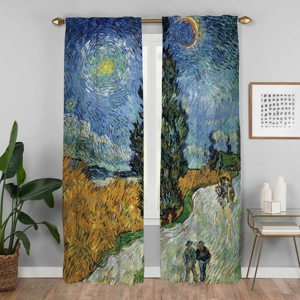 Halloween Decoration Van Gogh Home Interior Curtains for Camera Partition Blackout Curtains 2 Pieces Living Room Curtain Shades