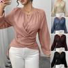 Women S Long Sleeve Round Neck Tie Blouse For Commute