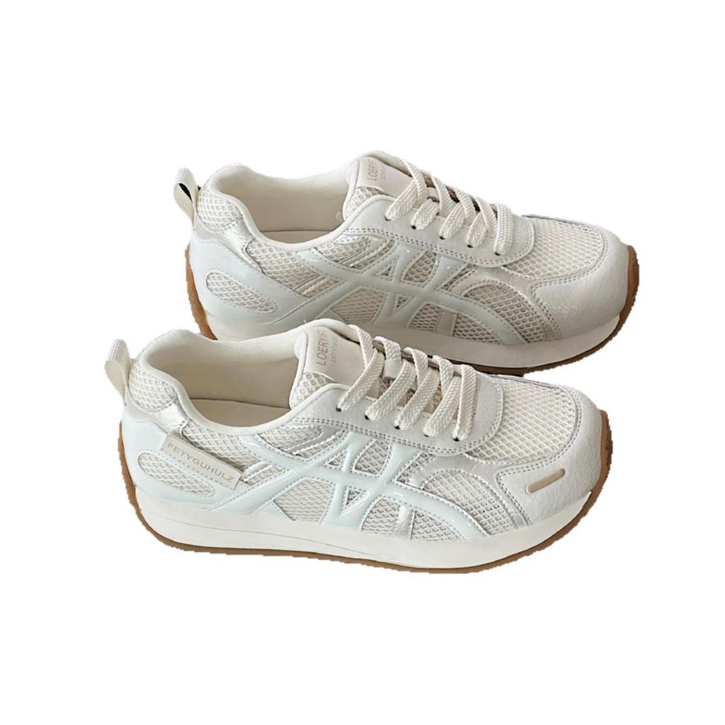 Retro vielseitige Sport-Joggingschuhe Damen 2025 Frühling neu Leder Mesh atmungsaktiv leicht lässige Dad-Schuhe