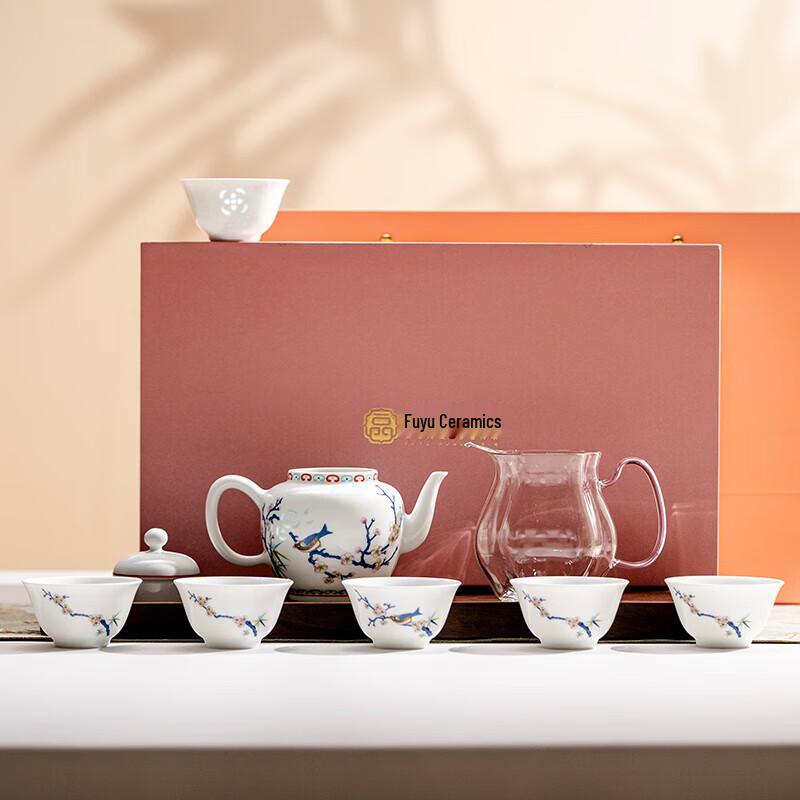 Jingdezhen Plum & Magpie Ceramic Kung Fu Tea Set