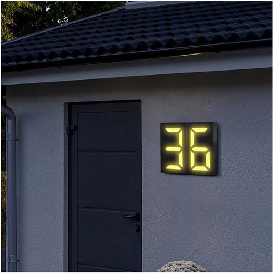 Solar Powered LED House Address Number Digits Street Road Door Plate Wall Light