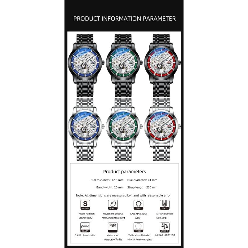 Chenxi Men's Automatic Mechanical Watches Business Waterproof Luminous Watch Men Stainless Steel Skeleton Wristwatch