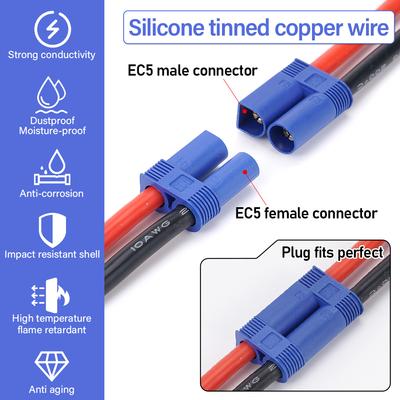 Conector de Fio Conector de Bateria Cabo Conector Jack Plugue Macho/Fêmea EC5 Cabo de Silicone 10AWG para Carro RC Brinquedos de Bateria Adaptador de Carregamento