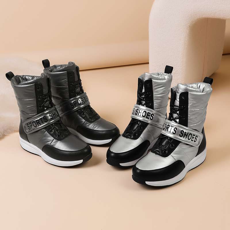 Krazing Pot Microfiber Down Boots Winter Shoes Med Heels Size 44 Wedges Super Size Snow Boots Hook Loop Mixed Color Keep Warm Mid-calf Boots