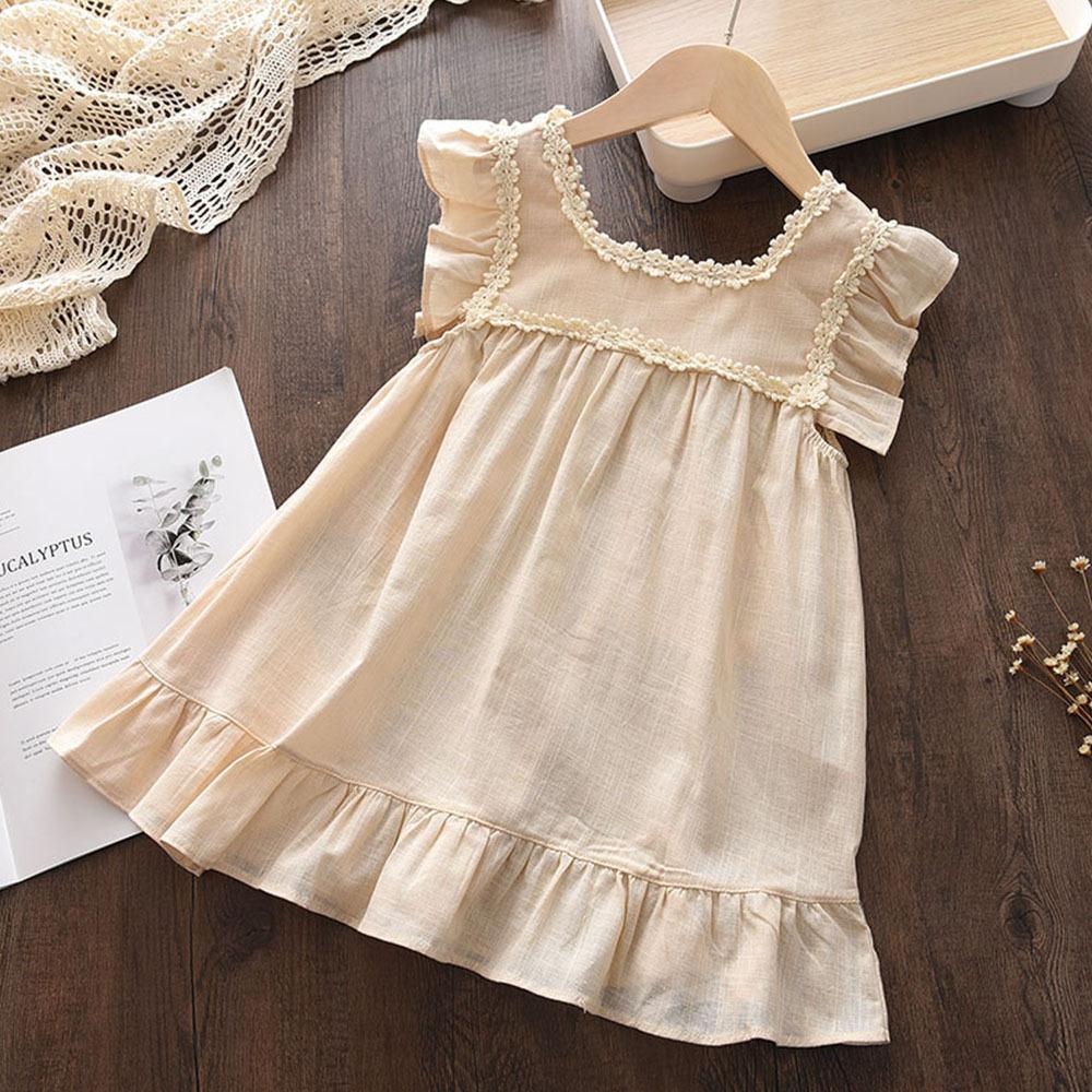 Girls Summer Vintage Embroidered Flutter Sleeve Princess Dress Sweet Vest Party Dress For Kids