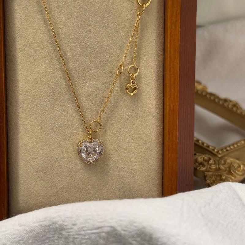 KS Luxury Micro-inlaid Zircon Love-shaped Pendant Pendant Necklace Jewelry Light Luxury Retro