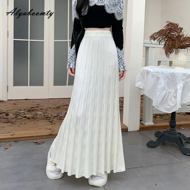 

Корейская мода Осень Зима Женская Макси Длинная Юбка с Завышенной Талией Черная Бежевая Серая Вязаная Плиссированная Юбка Теплая Вязаная Элегантная Юбка One Size бежевый