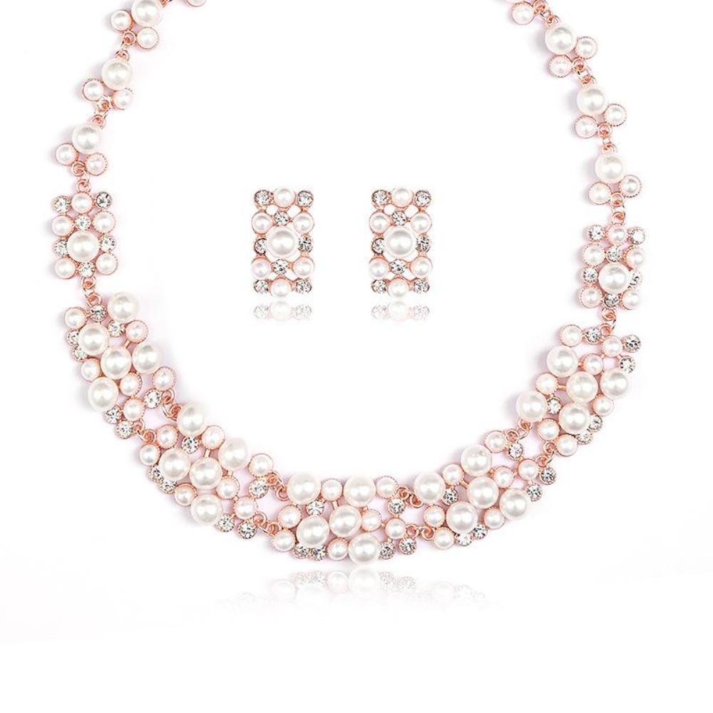 Pearl Necklace Earrings Set Women'S Jewelry Alloy Electroplating