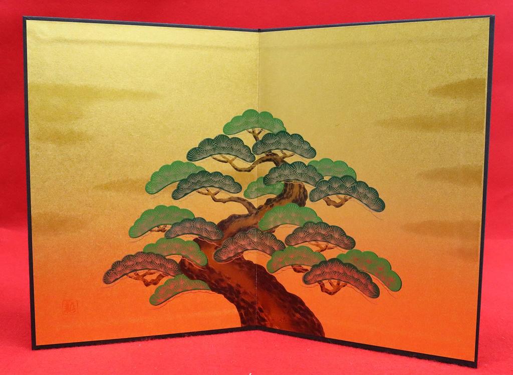 Gold Faltbar Hergestellt in Mini x 30 Faltparavent Kiefer [Handwerkerhaus] Paravent, Japan, Kindertag, (21 cm), Goldfarben lackiert (Dreistufiger Baum)