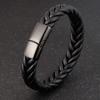 Titanium Steel Leather Bracelet, Woven Black Leather Bracelet, Men's Jewelry 2026