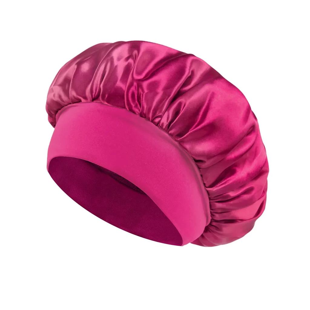 Cuffia per capelli in raso da donna per la cura dei capelli durante il sonno, cuffie in seta, cappello da notte a tesa larga con fascia elastica morbida