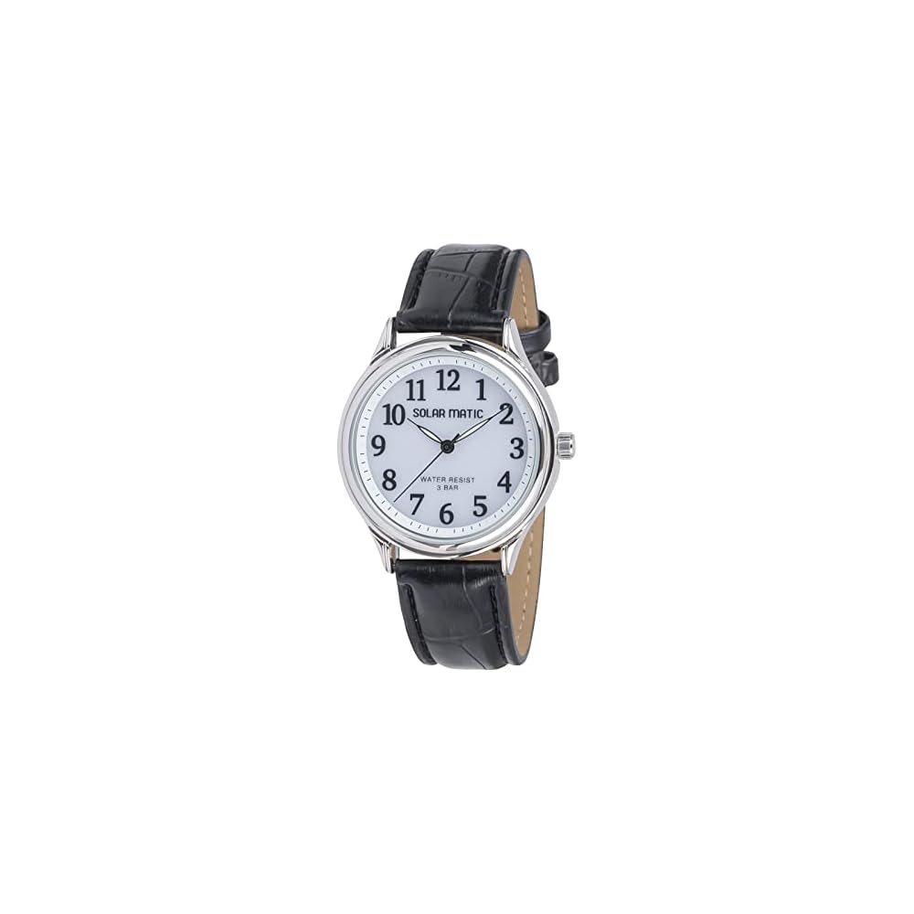 Crepha Analog Men s Solar Rechargeable Watch Black Leather Strap SM-AM165-WTS