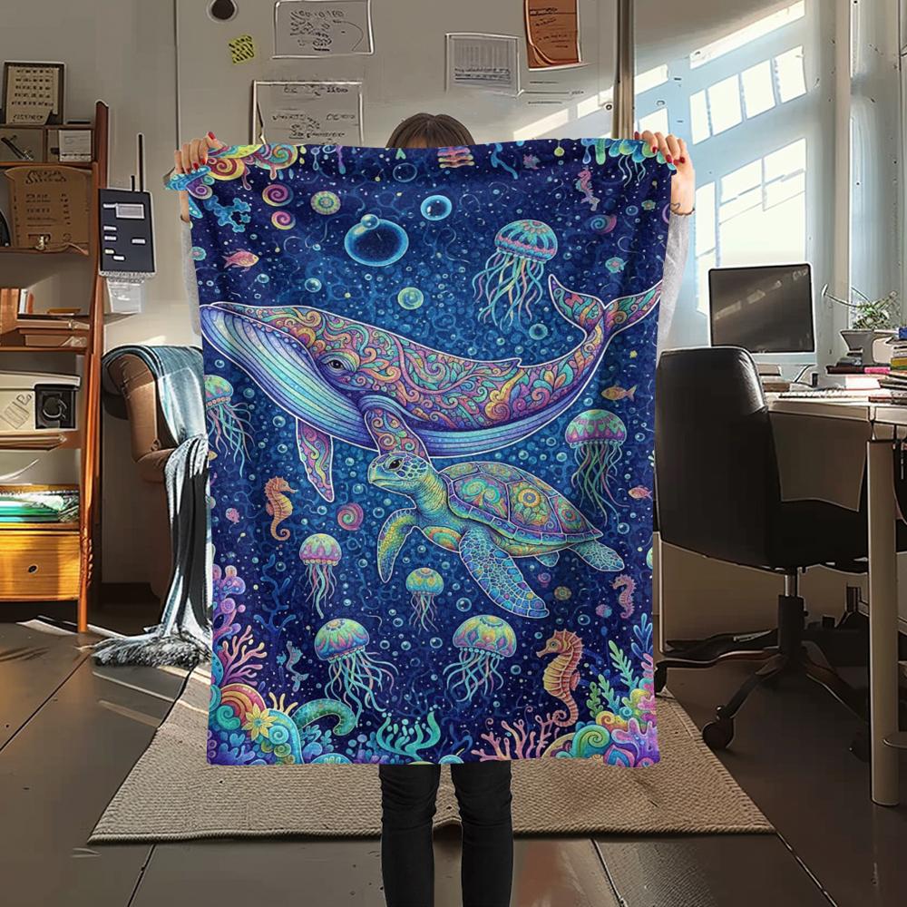 Colorful marine organisms Print Flannel Blanket,High quality Comfortable for All Seasons,Home Decor,Warmth and Comfort,Perfect for Christmas Gifts