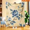 1pc 2D Flat Printing Spring And Summer New Arrival Blue White Ink Flower Theme Digital Print Blanket, All-Season Use, Casual Throw, 100% Polyester Fib