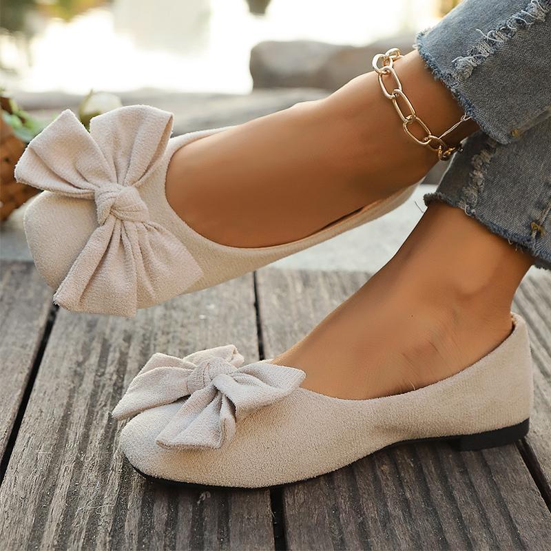 Fashion Lightweight Plus Size 36-43 Flats Shoes Women Faux Suede Non Slip Shoes Woman 2025 Solid Color Bowknot Casual Shoes Ladies