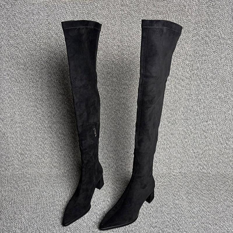 

Зимняя мода Женские длинные ботфорты с острым носком Уличный стиль Толстый каблук Вечеринка Стриптизерша Женская обувь 40 чёрный