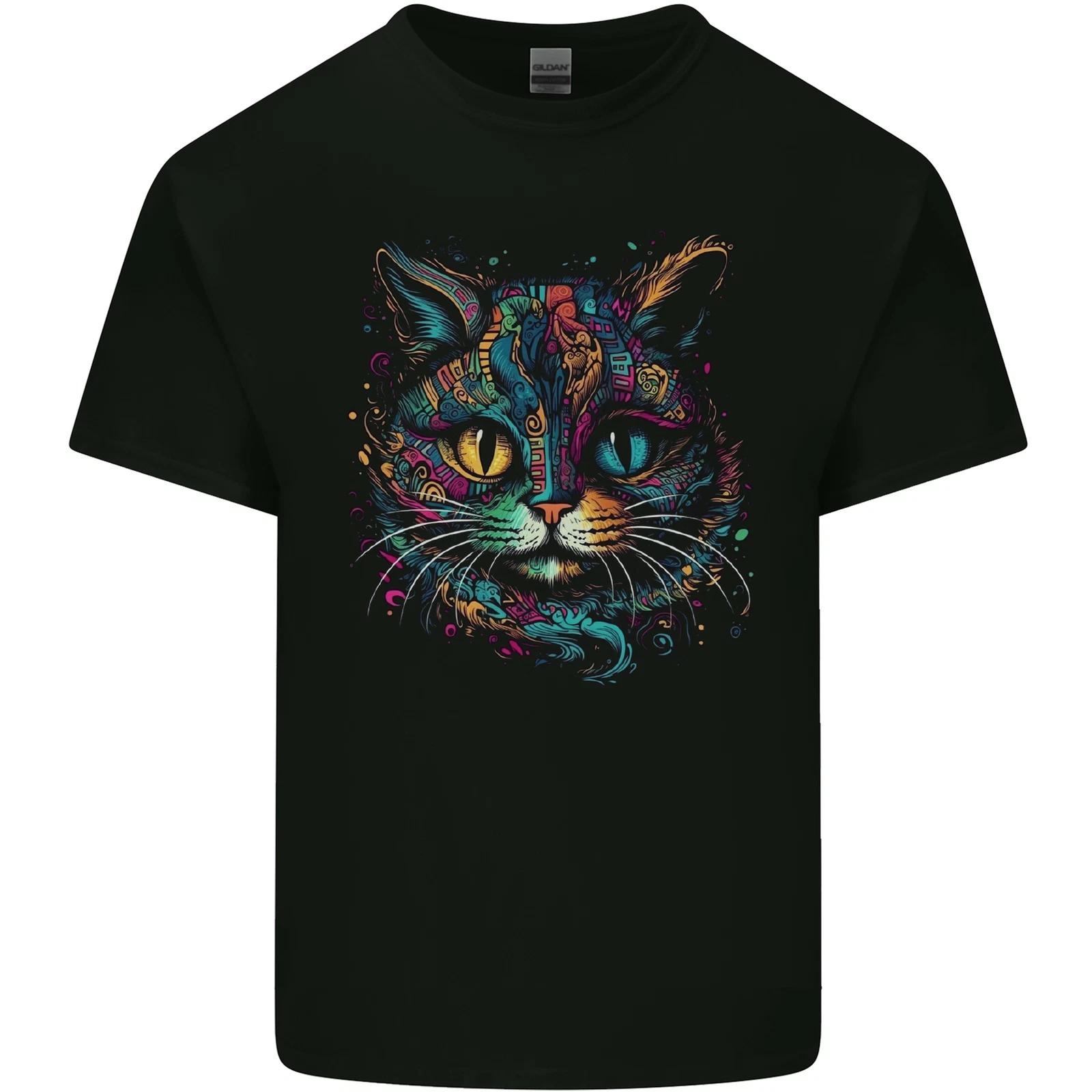 Multicoloured Tribal Fantasy Cat Kids T-Shirt Childrens S